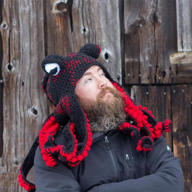 Plus Size Funny Octopus Beanie - Black - One Size - image 1