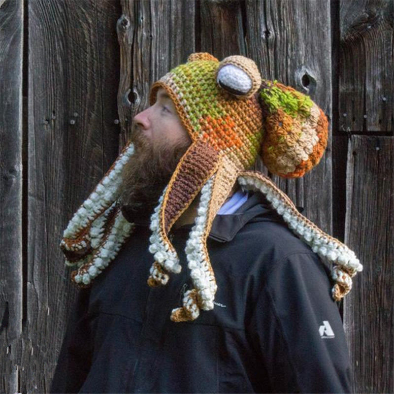 Plus Size Funny Octopus Beanie - Khaki - One Size - image 5