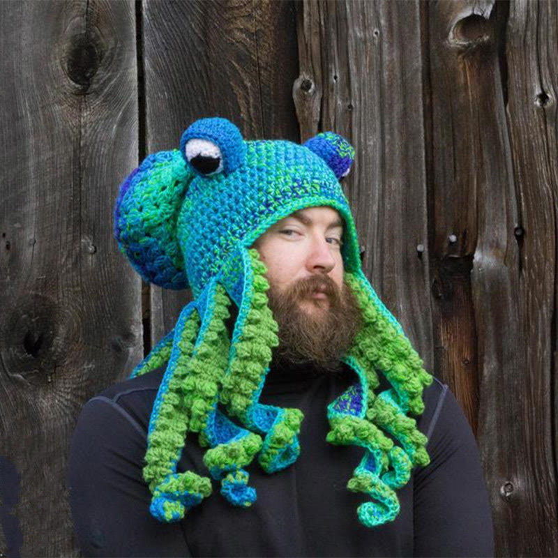 Plus Size Funny Octopus Beanie - Green - One Size - image 2