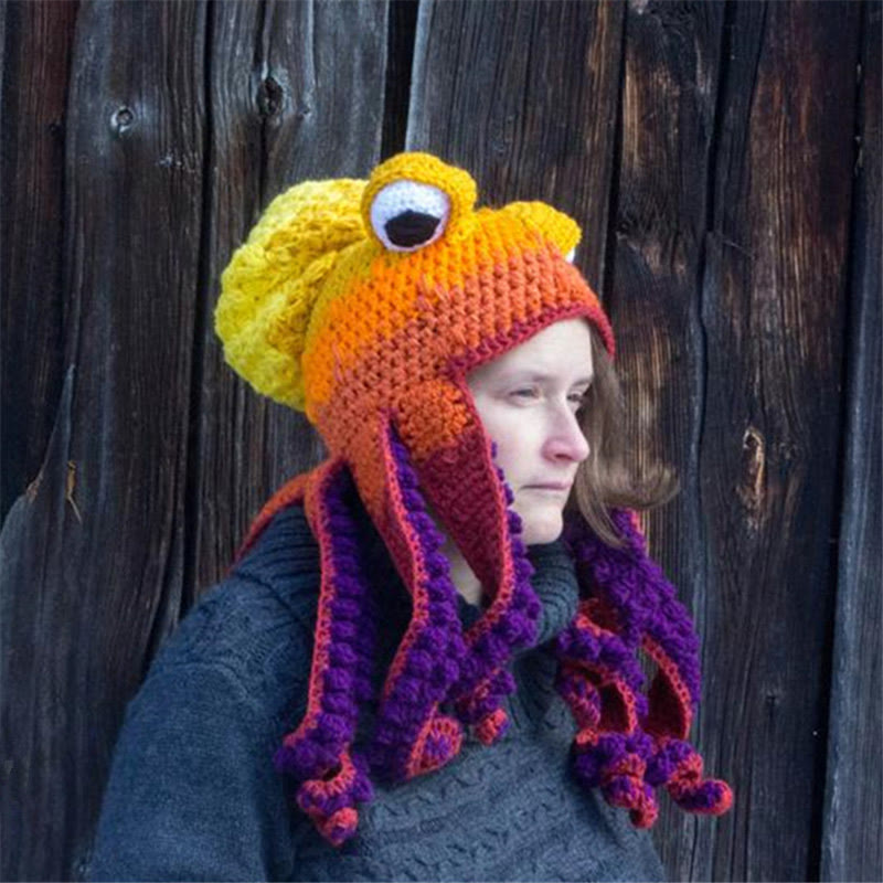 Plus Size Funny Octopus Beanie - Yellow - One Size - image 4