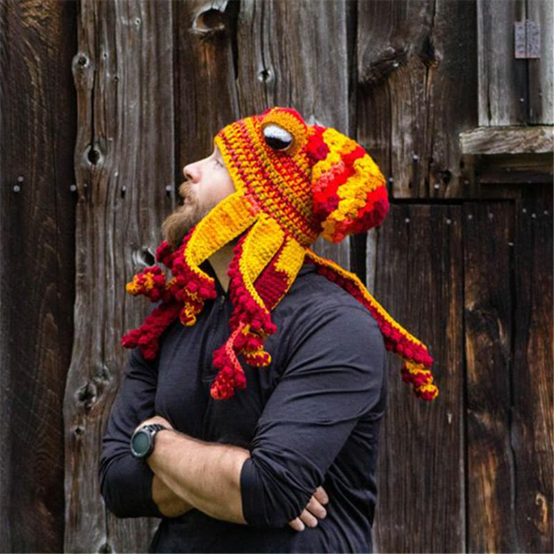 Plus Size Funny Octopus Beanie - Red - One Size - image 7