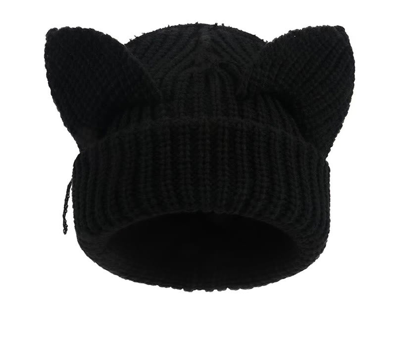 Plus Size Cute Cat Ears Funny Beanie - Black - M - image 6