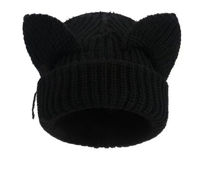 Plus Size Cute Cat Ears Funny Beanie - Black - M - image 6