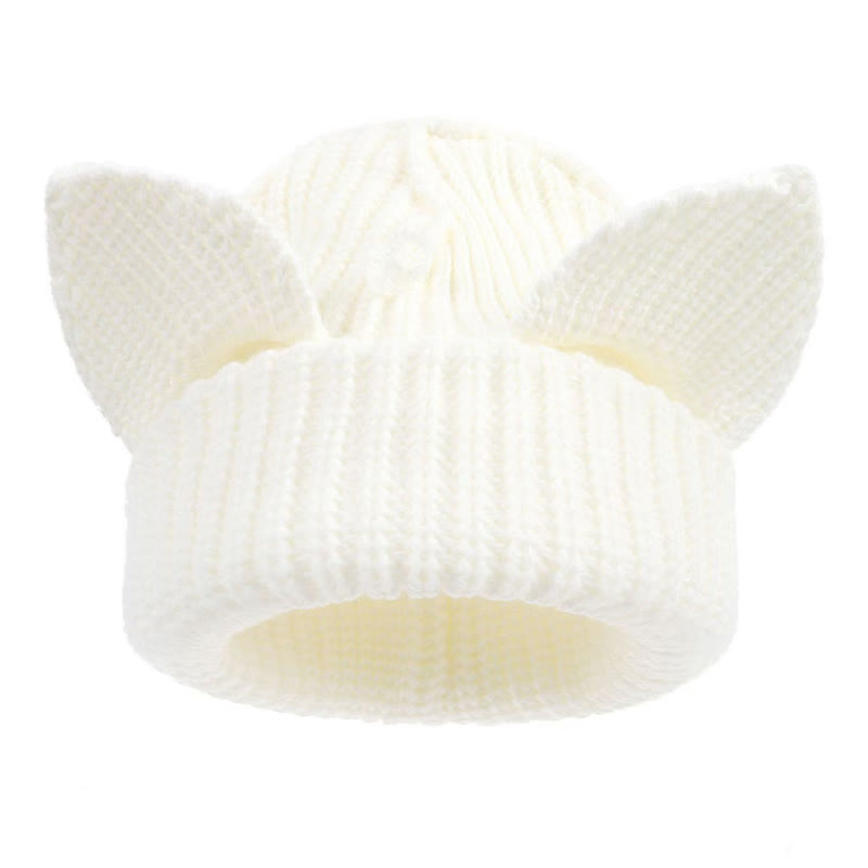 Plus Size Cute Cat Ears Funny Beanie - White - M - image 7