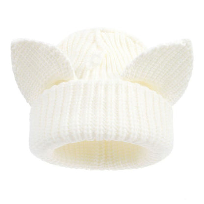 Plus Size Cute Cat Ears Funny Beanie - White - M - image 7
