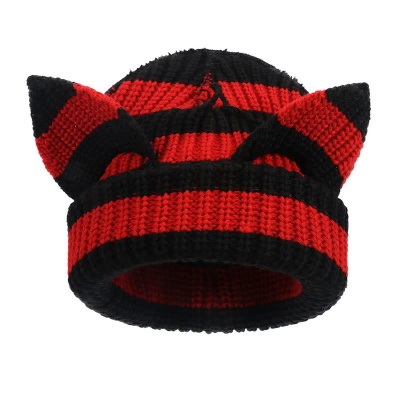 Plus Size Cute Cat Ears Funny Beanie - Red - M - image 3