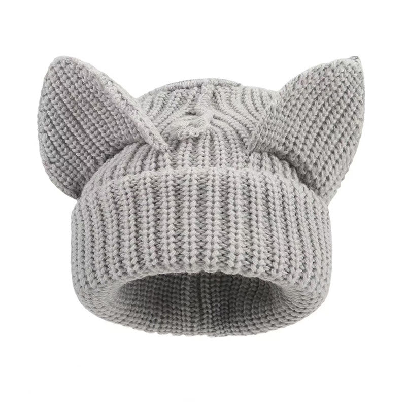 Plus Size Cute Cat Ears Funny Beanie - Light Gray - M - image 9