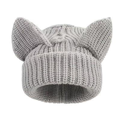 Plus Size Cute Cat Ears Funny Beanie - Light Gray - M - image 9