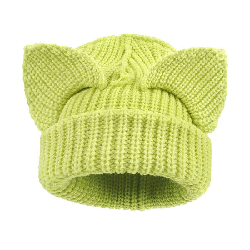 Plus Size Cute Cat Ears Funny Beanie - Fluorescent Green - M - image 8