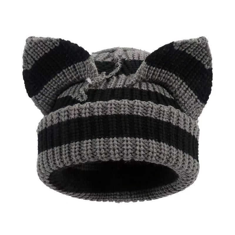 Plus Size Cute Cat Ears Funny Beanie - Dark Grey - M - image 2