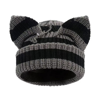 Plus Size Cute Cat Ears Funny Beanie - Dark Grey - M - image 2