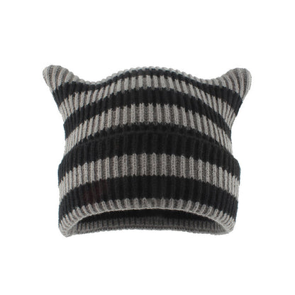 Plus Size Thick Stripes Cat Ears Beanie