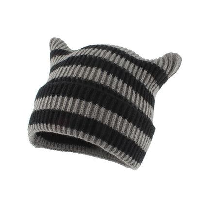 Plus Size Thick Stripes Cat Ears Beanie