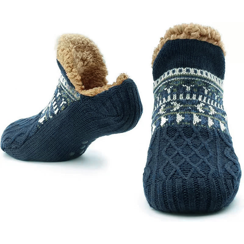 Plus Size Thickened Knitted Home Slipper Socks - Navy Blue - US 12-13 - image 15