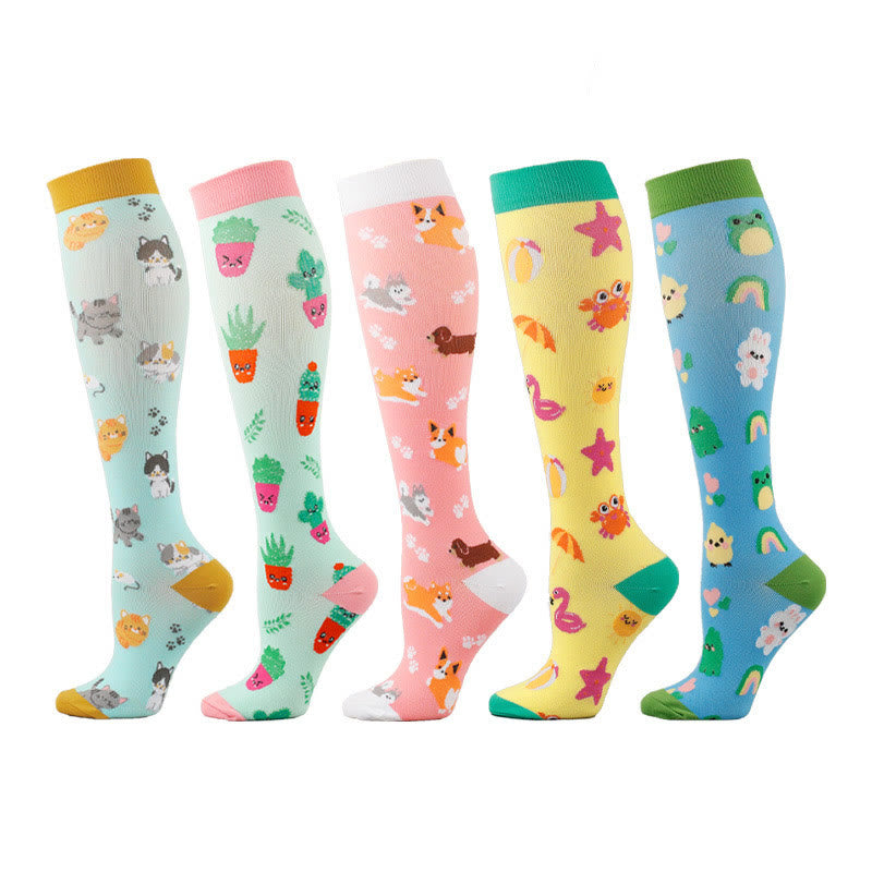 Cute Animals Compression Socks(5 Pairs) - Multicolor - S/M - image 0