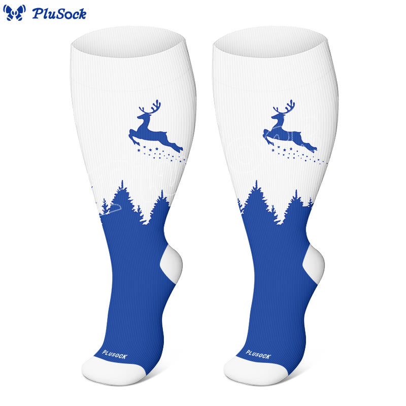 Plus Size Elk Compression Socks - Blue - 4XL - image 5