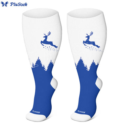 Plus Size Elk Compression Socks - Blue - 4XL - image 5