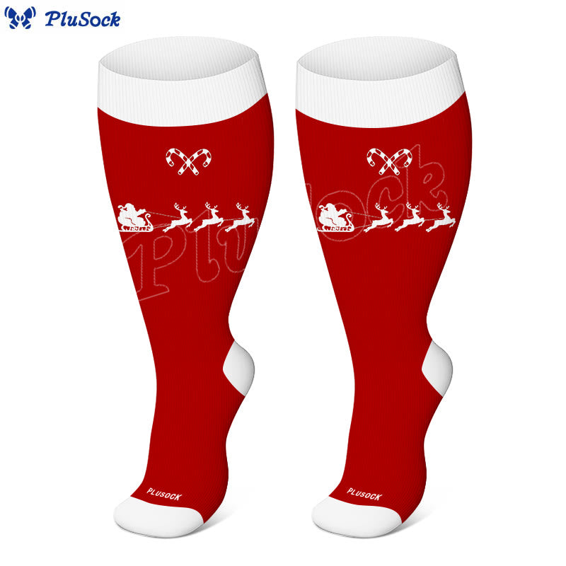 Plus Size Candy Cane Elk Compression Socks - Red - 4XL - image 7