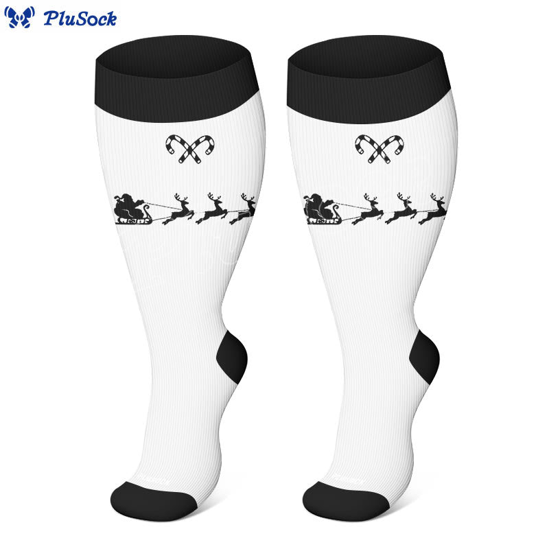 Plus Size Candy Cane Elk Compression Socks - White - 4XL - image 6
