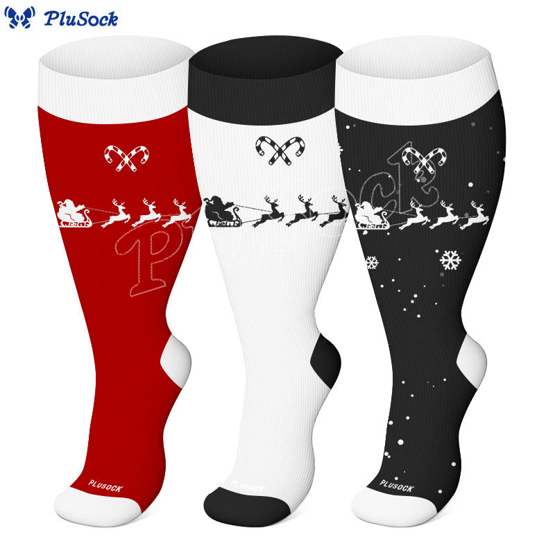 Plus Size Candy Cane Elk Compression Socks - image 1