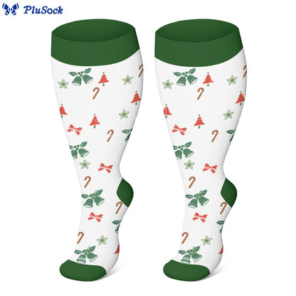 Plus Size Bell Gingerbread Man Compression Socks - White - 4XL - image 5