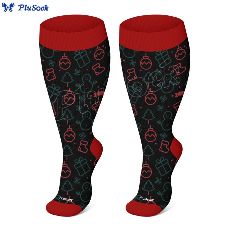 Plus Size Bell Gingerbread Man Compression Socks - Black - 4XL - image 6