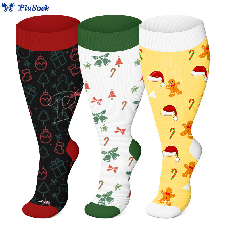 Plus Size Bell Gingerbread Man Compression Socks(3 Pairs) - image 2