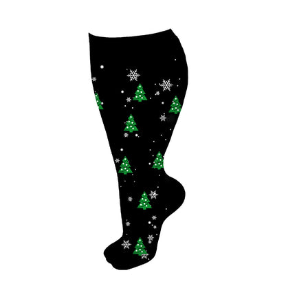 Plus Size Christmas Tree Snowman Compression Socks(3 Pairs) - Black - 4XL - image 6