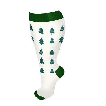 Plus Size Christmas Tree Snowman Compression Socks(3 Pairs) - White - 4XL - image 7