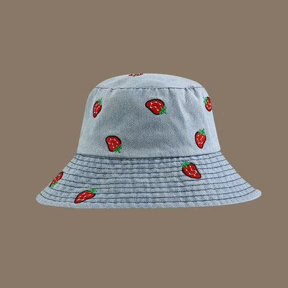 Plus Size Strawberry Bucket Hat - Light Blue - One Size - image 0
