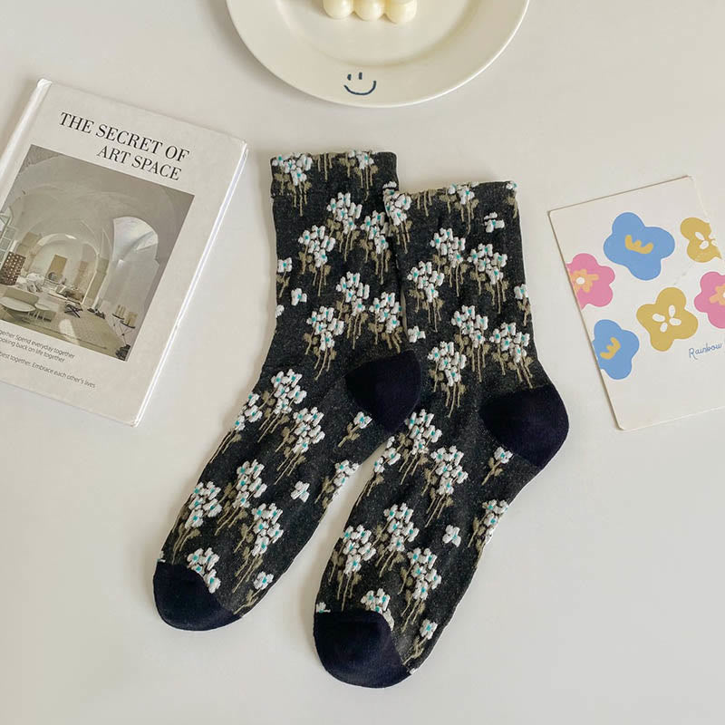Floral Retro Quarter Socks(5 Pairs) - Black - EU36-40(US3-7) - image 12