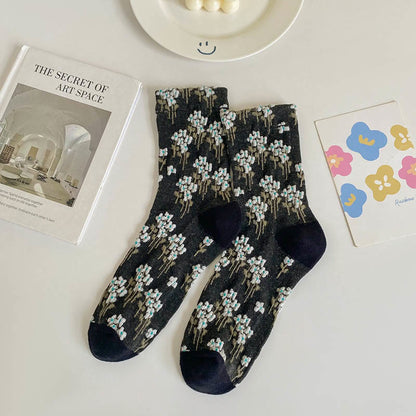 Floral Retro Quarter Socks(5 Pairs) - Black - EU36-40(US3-7) - image 12