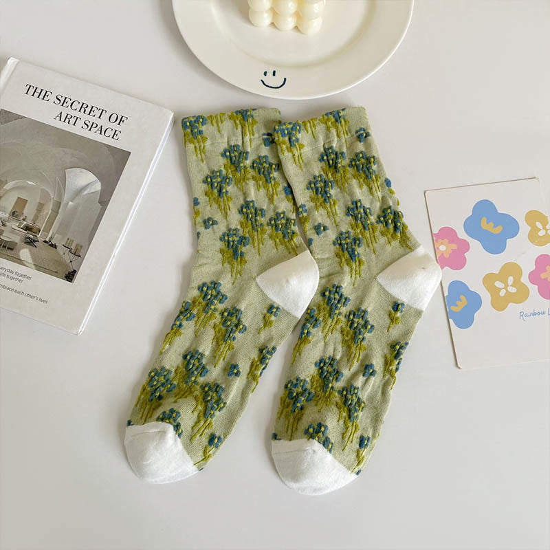 Floral Retro Quarter Socks(5 Pairs) - Green - EU36-40(US3-7) - image 10