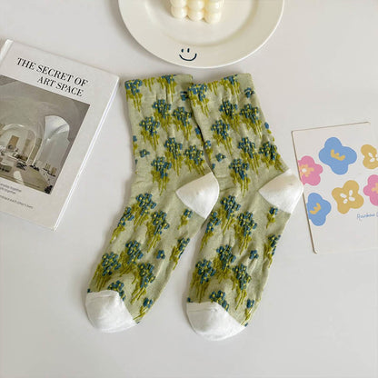 Floral Retro Quarter Socks(5 Pairs) - Green - EU36-40(US3-7) - image 10