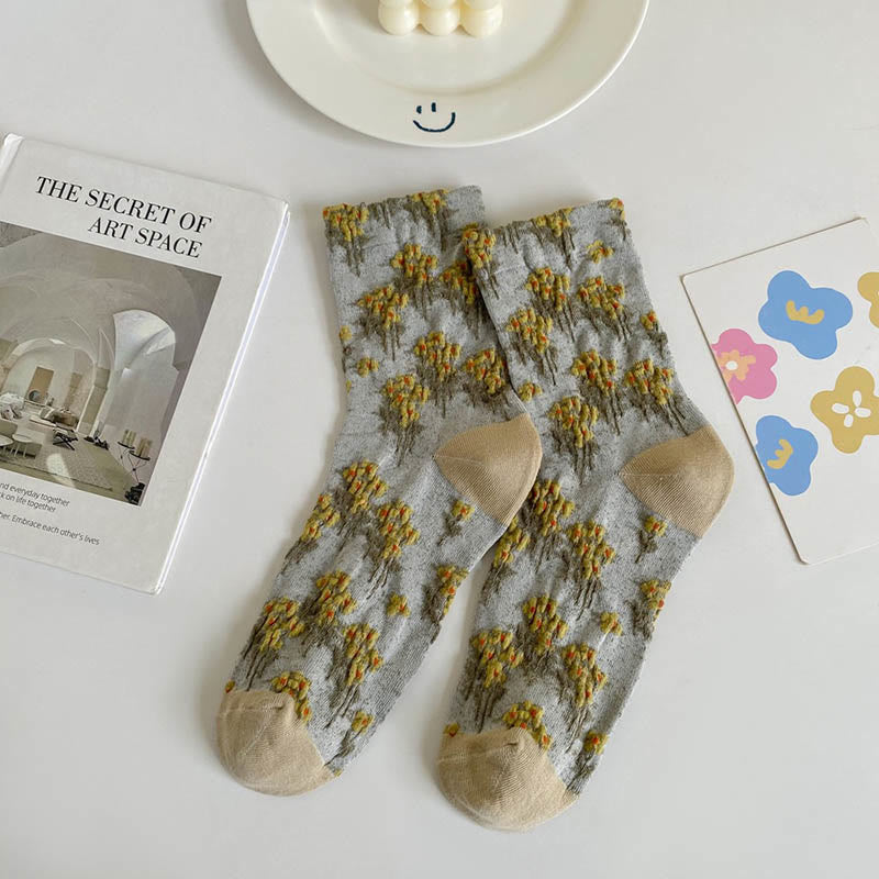 Floral Retro Quarter Socks(5 Pairs) - Khaki - EU36-40(US3-7) - image 9