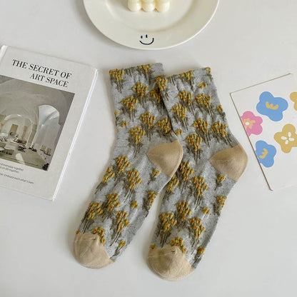 Floral Retro Quarter Socks(5 Pairs) - Khaki - EU36-40(US3-7) - image 9