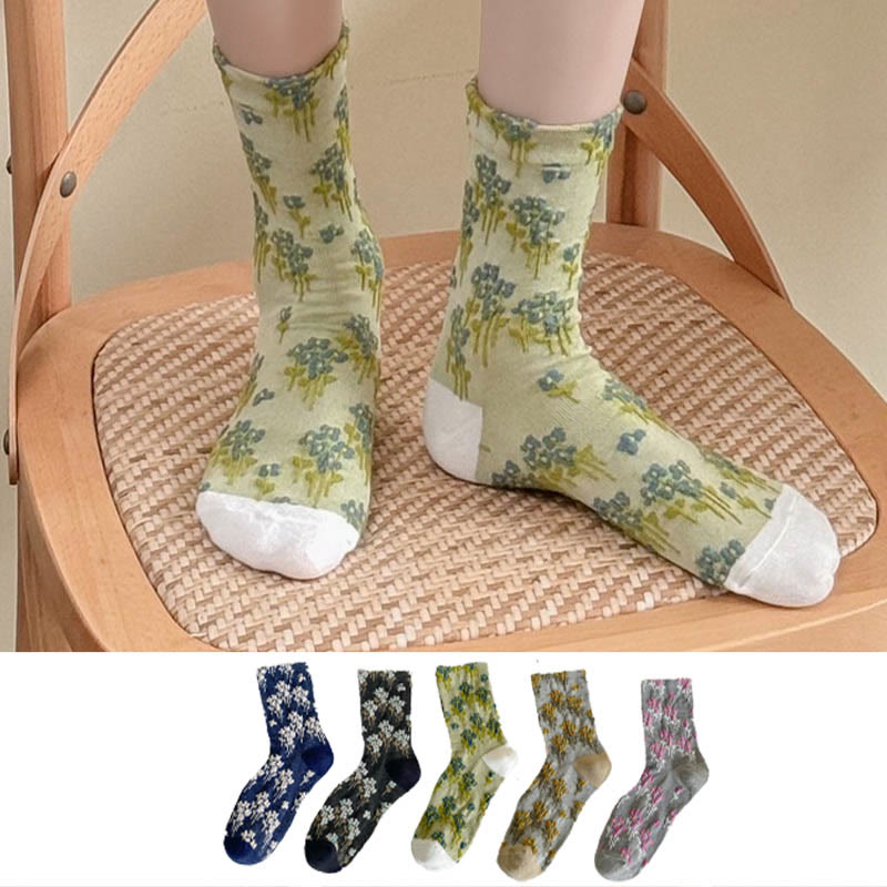Floral Retro Quarter Socks(5 Pairs) - Multicolor - EU36-40(US3-7) - image 1
