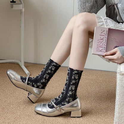 Retro Flowers Quarter Socks(5 Pairs) - image 4