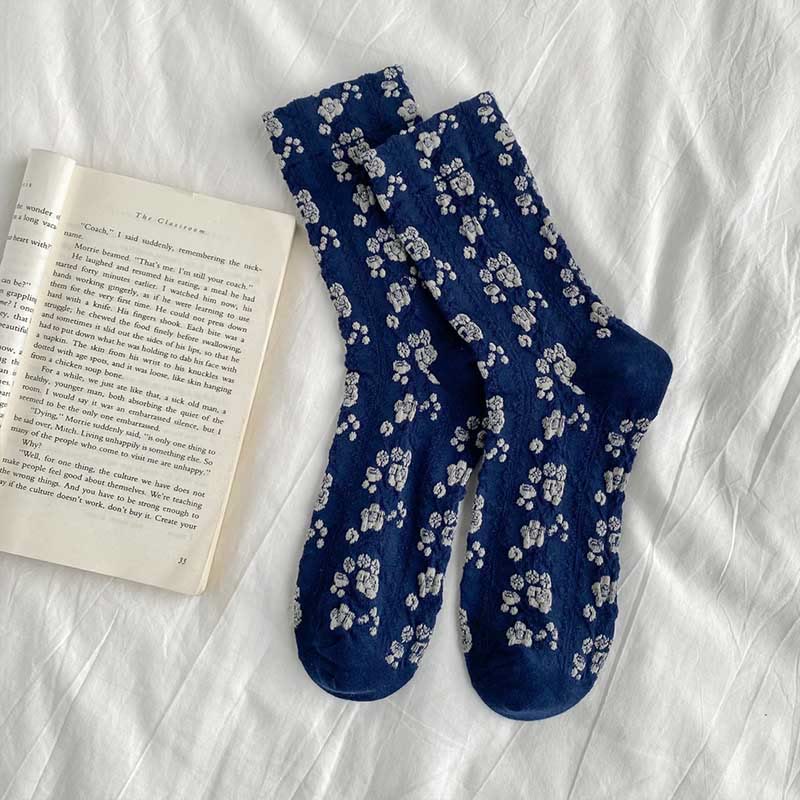 Retro Flowers Quarter Socks(5 Pairs) - Blue - EU36-40(US3-7) - image 9