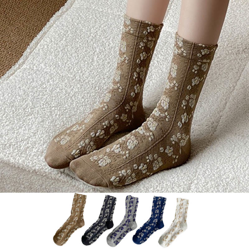 Retro Flowers Quarter Socks(5 Pairs) - Multicolor - EU36-40(US3-7) - image 1