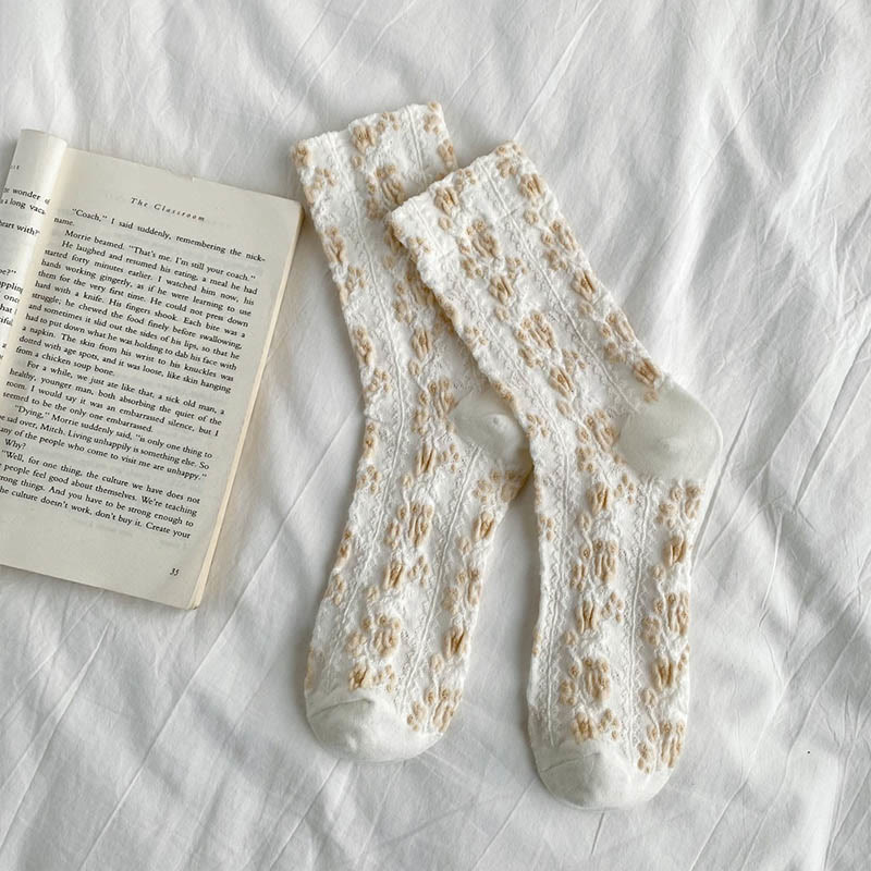 Retro Flowers Quarter Socks(5 Pairs) - White - EU36-40(US3-7) - image 11