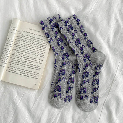 Retro Flowers Quarter Socks(5 Pairs) - Grey - EU36-40(US3-7) - image 10