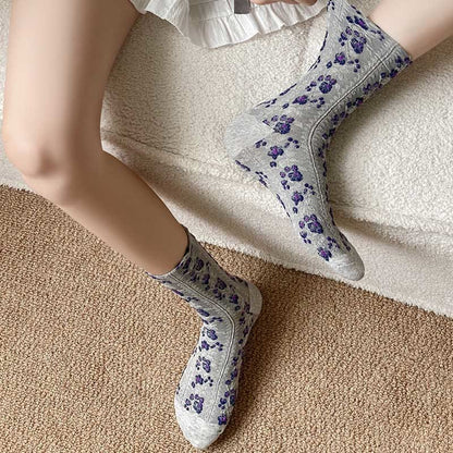 Retro Flowers Quarter Socks(5 Pairs) - image 6