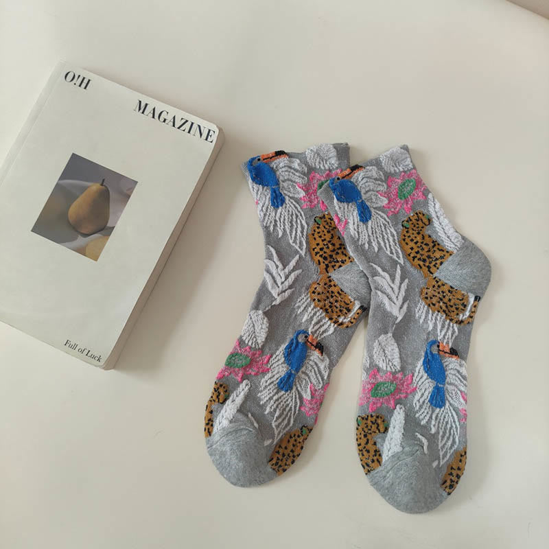 Cute Prints Quarter Socks(5 Pairs) - Grey - EU36-40(US3-7) - image 14