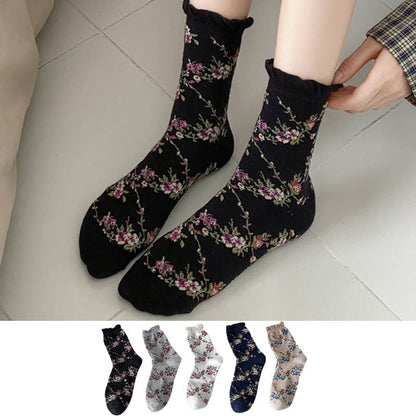 Sweet Small Florals Quarter Socks(5 Pairs) - Multicolor - EU36-40(US3-7) - image 1