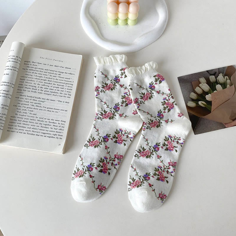 Sweet Small Florals Quarter Socks(5 Pairs) - White - EU36-40(US3-7) - image 9