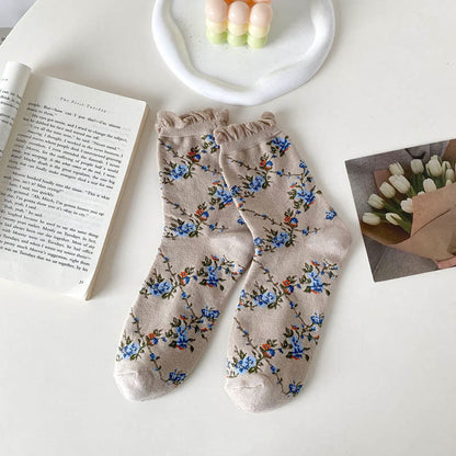 Sweet Small Florals Quarter Socks(5 Pairs) - Khaki - EU36-40(US3-7) - image 13