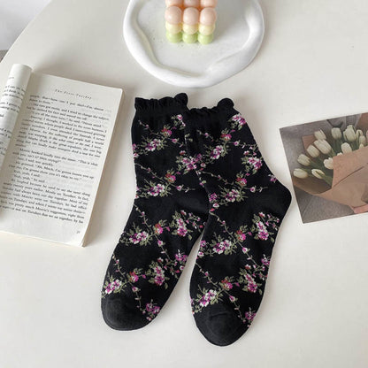 Sweet Small Florals Quarter Socks(5 Pairs) - Black - EU36-40(US3-7) - image 12