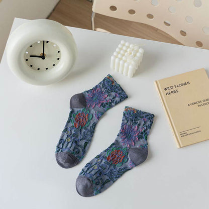 French Pattern Quarter Socks(5 Pairs) - Blue - EU36-40(US3-7) - image 11