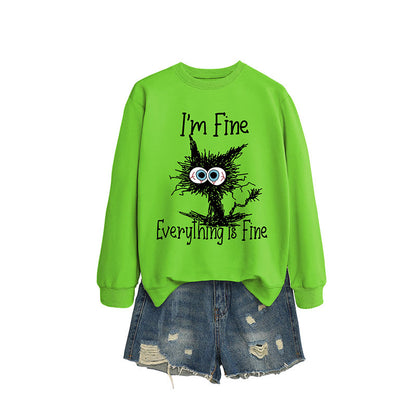 Plus Size Angry Cat Sweatshirt - Fluorescent Green - 2XL - image 13